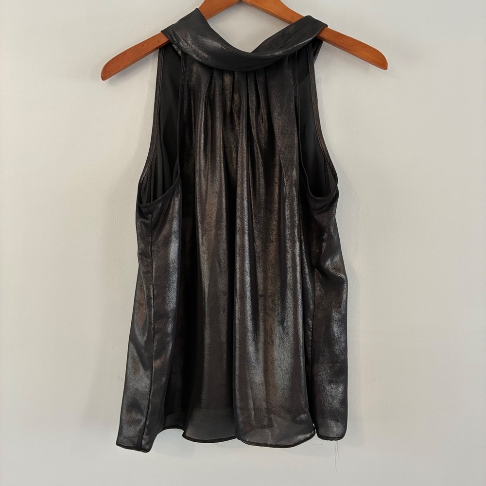 Jennifer Lopez Top Wom L Black Metallic Halter Sleeveless Tie Back Party Glam